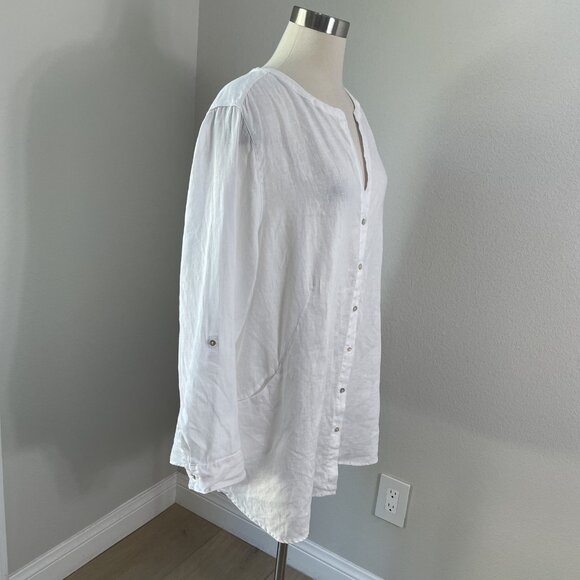 Sigrid Olsen Shirt Womens 2X White 100% Linen Button Front Long Sleeve Pockets - Picture 3 of 10